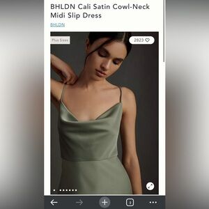BHLDN Cali Satin Cowl-Neck Midi Slip Dress - Moss